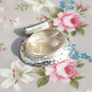 Golden Rutile <b>Quartz</b> Pendant 925 Sterling Silver Handmade Hammered Round Cabochon Necklace <b>Rose</b> Gold Yellow Gold Plated <b>Jewelry</b> - Product Image 5