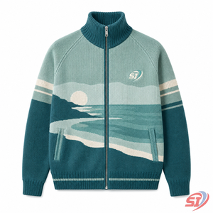 Custom Ribbed Knit Jacket Full Zip Intarsia Sweater <b>Cardigan</b> Fashion Knitwear Custom Logo OEM ODM Wholesale Supplier - Product Image 1