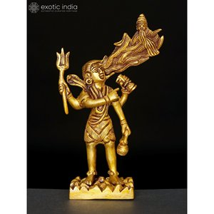Estatua de latón atractiva hecha a mano de 6 pulgadas de la diosa Ganga descendiendo en el cabello del Señor Shiva para el hogar, regalos y Templo - Product Image 1