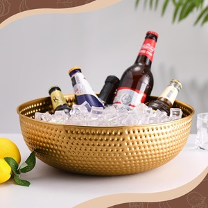Gold Hammered Carbon Steel 12L Durable <b>Ice</b> <b>Bucket</b> Beverage Tub <b>Drink</b> Serving Bowl for Party Bar Table Decor - Product Image 1