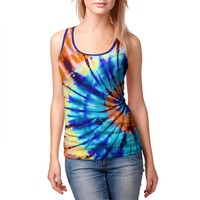 Camiseta sin mangas para mujer con estampado en espiral multicolor, azul, naranja y verde azulado, sublimación, chaleco sin mangas