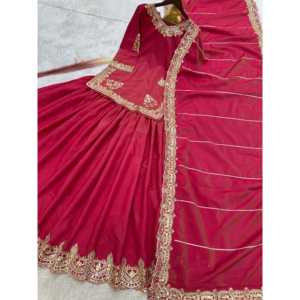 Exquisite <b>Red</b> <b>Silk</b> HK Brand Lehenga Choli Beautiful Top with Embroidery and Sequins Work for Weddings - Product Image 6