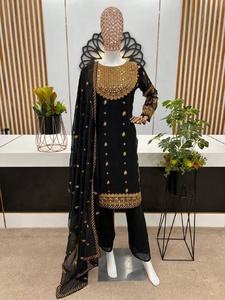 Dernier modèle pakistanais et indien de costume Salwar Sharara Kameez 3 pièces en Faux Georgette lourd brodé, personnalisable, pour tenue de soirée - Product Image 6