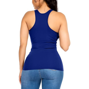 Débardeur côtelé bleu roi pour femme, col rond, couleur unie, tricoté, décontracté, respirant, en Spandex et Polyester, coupe ajustée - Product Image 6
