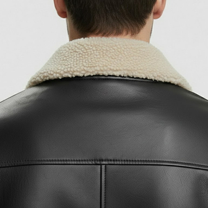 Chaqueta Bomber de Aviador de Piel de Oveja Genuina para Hombre, Chaqueta de Invierno Azul, Chaqueta de Cuero Genuino Personalizada para Hombre - Product Image 6