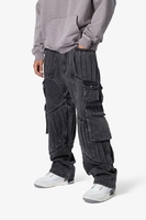 Jeans cargo en denim pour hommes, coupe droite, style hip-hop urbain, 6 poches, couleur unie, grande taille, respirant, délavage neige, personnalisable avec logos, OEM, à prix abordable