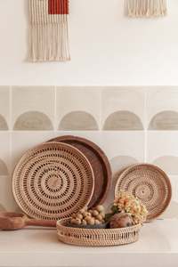 Artisanal Rattan Serving <b>Tray</b> <b>Round</b> Wicker <b>Tray</b> Decorative Serving <b>Tray</b> Rustic <b>Table</b> Accent Perfect For Home Kitchen Use - Product Image 6