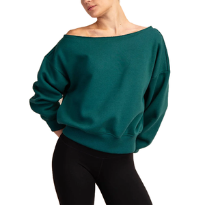 Sweat-shirt en laine écologique vert forêt pour femme, coupe oversize, col rond, ultra doux, style streetwear, personnalisable avec logo - Product Image 4