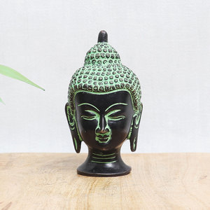 Decorative Antique Green Brass Buddha Head <b>Statue</b> Sculptures Figurine Home Decor Gift Items GNSP-244 - Product Image 2