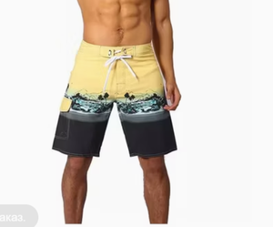 <b>Mens</b> Printed Board Shorts Quick Dry Drawstring Casual Beach Swim <b>Trunks</b> with Pockets Mid Waist Yellow Black Design - Product Image 1