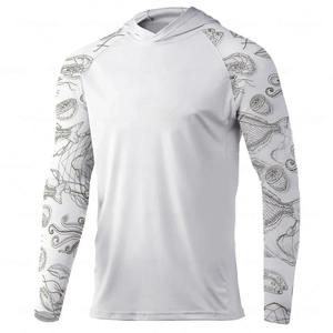 Men's Light Blue Long Sleeve Hooded Fishing Shirt Quick Dry UPF 50 Sun Protection Pullover <b>Top</b> Solid Color Adult Size - Product Image 4