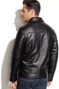 Chaqueta de Motociclista de Cuero Vacuno para Hombre, Talla Grande, Cuello Camisero, Cierre de Cremallera, Corte Regular, para Otoño, Color Sólido - Product Image 5