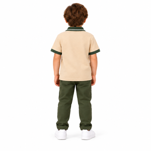 Polo pour garçons beige à rayures vertes, logo personnalisé, tissu en spandex/coton, design imprimé, manches courtes, haut décontracté d'été - Product Image 6