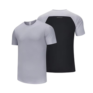 Camiseta Deportiva de Manga Corta para Hombre, de Secado Rápido, Color Sólido, Cuello Redondo, Corte Ajustado, Tejido de Poliéster, Gris y Negro - Product Image 1