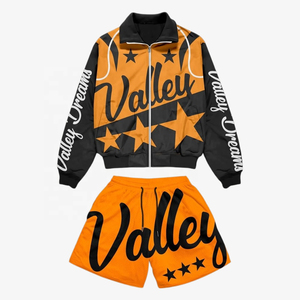 Conjunto Deportivo Personalizado de 2 Piezas para Exteriores, Unisex, Chaqueta WinRunner con Cierre y Bloques de Color, con Pantalones Cortos Deportivos con Estampado Veraniego - Product Image 2