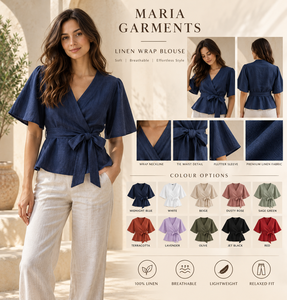 Chemisier Cache-Cœur Uni en Lin et Coton pour Femme, Manches Courtes, Col en V, Taille Nouée, Peplum, Haut de Bureau Respirant, Coupe Classique, Printemps-Été - Product Image 3