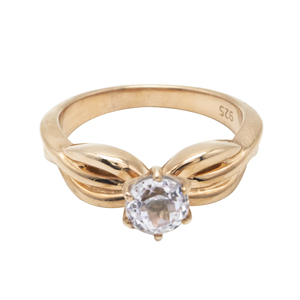 Élégante bague en argent sterling 925 finition or rose avec pierre ronde transparente et motif feuille de nœud papillon pour femme - Product Image 1
