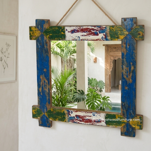 Handcrafted Rustic Eco-Friendly Durable Thick Wall <b>Mirror</b> Patchwork Reclaimed Boat Wood Original Color Living Room Bedroom Villa - Product Image 4