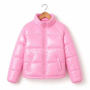 Custom Logo Unisex Cosh International Quilted Puffer <b>Jacket</b> Winter Zipper Front Embroidered <b>Pink</b> Color Coat - Product Image 3