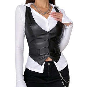 Chaleco de Cuero para Mujer al por Mayor, Estilo Motero de Piel Genuina de Vacuno, Chaleco con Botones, Prenda Exterior Duradera para Moto, Ropa de Mujer Cortavientos - Product Image 4