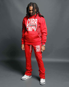 Survêtement à capuche rouge pour homme, style streetwear, manches longues, 100 % coton, pantalon à cordon de serrage, imprimé lettres, collection automne 2026 - Product Image 1