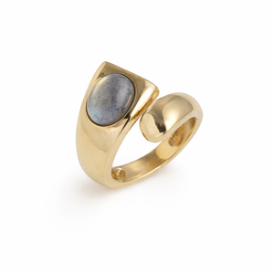 Natural Labradorite Open Ring in Gold Finish Statement Gemstone Ring Handmade Adjustable Jewelry for Women - Product Image 1