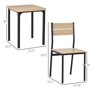 Set da Pranzo Moderno in 3 Pezzi per 2 Persone, Tavolo e Sedie in Legno Chiaro per Angolo Colazione - Product Image 3