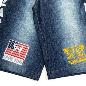 Shorts en jean de couleur unie personnalisés, faits à la main avec impression de logo, pour hommes, coupe droite, très demandés - Product Image 5