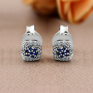 Pendientes de Plata 925 con Circonita Cúbica Azul, Diseño Redondo de Corte Brillante, Engaste de Garra, Joyería Clásica para Uso Diario para Mujer - Product Image 3