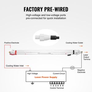 Tubo de Corte Láser de CO2 de 100W, Longitud de 57 (1450 mm), Diámetro de 3.1 (80 mm), Vidrio de Borosilicato, Vida Útil de 10,000 Horas, Cabezal de Metal, Equipo Láser de Alta Potencia - Product Image 5