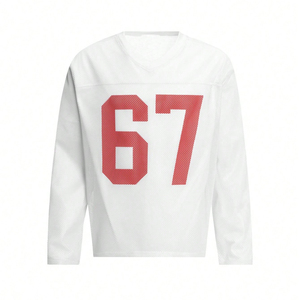 T-shirts personnalisés surdimensionnés en maille polyester pour hommes, maillot de football américain à manches longues, streetwear, haut athlétique graphique, OEM en gros - Product Image 2