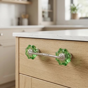 Crystal Green Bar Handle for Kitchen Cabinet and <b>Wardrobe</b> Modern Style Silver <b>Hardware</b> Fitting Eco-Friendly - Product Image 1
