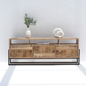 Meuble TV industriel en bois Vandana Novara Grand, console de divertissement moderne en métal et bois - Product Image 1