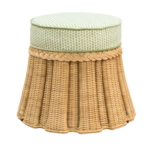 Otomana Redonda de Ratán de Lujo con Cojín Tapizado Estampado, Taburete de Mimbre Natural Tejido a Mano, Mueble Decorativo Elegante - Product Image 5