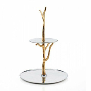 Handcrafted Polished Metal With Unique Hammered Finish 2-<b>Tier</b> <b>Cake</b> Stand Dessert Holder For Weddings Or Special Events On Sale - Product Image 3
