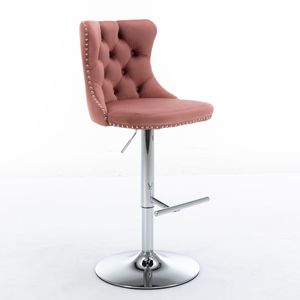 Modern 25-33 Inch Swivel Velvet Barstools with <b>Adjustable</b> Seat <b>Height</b> Comfortable Upholstered Chrome Base Bar <b>Stools</b> Backrest - Product Image 3