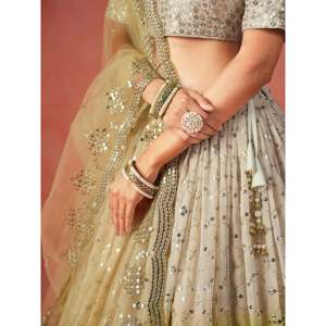 Sparkling Yellow <b>Sequins</b> Georgette <b>Plus</b> <b>Size</b> Wedding Lehenga Choli - Product Image 2
