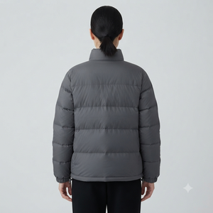 Women's Gray Stand Collar Puffer Jacket Lightweight Polyester Windproof Casual Zipper Closure Regular Fit Winter Wear - Product Image 3