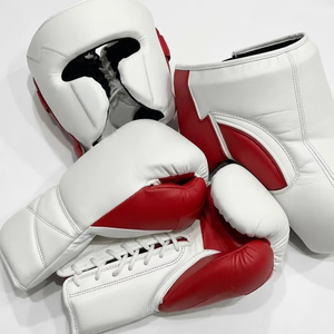 Conjunto de Equipo de Boxeo con Logotipo Personalizado, Guantes de Sparring de Cuero Blanco y Rojo, Protector de Cabeza, Protector Inguinal, Venta al Por Mayor - Product Image 1