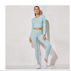 Conjunto de Yoga de 2 Piezas para Mujer, Top sin Mangas, Sujetador Deportivo, Leggings de Cintura Media, Color Sólido, Transpirable, de Secado Rápido, Ecológico - Product Image 2