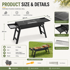 Portable BBQ Grill Folding Charcoal Stove Outdoor Tabletop Barbecue <b>Rack</b> with Removable Carbon <b>Plate</b> - Product Image 5