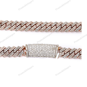 Cadena Cubana Elegante de 10MM con Eslabones Engastados, Plata de Ley 925, 20 Pulgadas Extendida, Chapada en Oro Rosa/Amarillo/Blanco para Hombre, Estilo Miami de Lujo - Product Image 3