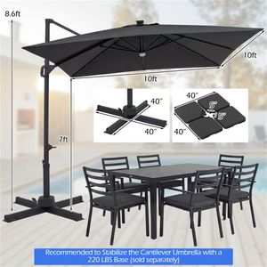 Parasol de terrasse à suspension gris à LED solaires 10x10 pieds avec rotation à 360 degrés et éclairage intégré - Product Image 5