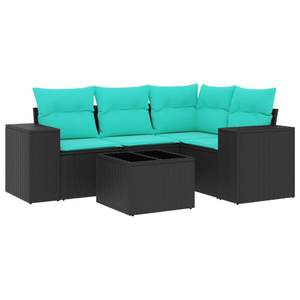 Juego de sofás de patio de ratán sintético negro de 5 piezas con cojines, elegantes muebles de exterior - Product Image 2