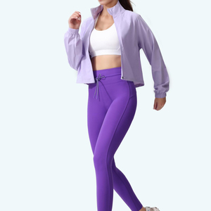 Regular Fit Yoga Four-Way Stretch <b>Workout</b> Running Long Sleeve Full Zip Sports Thumb Holes Front Logo Women's Gym <b>Jacket</b> - Product Image 6