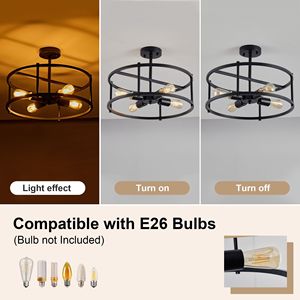 Lampadario Industriale Semi-Incasso a 4 Luci, Stile Rustico Nero, per Isola Cucina, 30W - Product Image 6