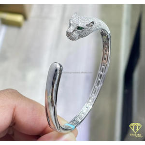 Luxury Panther Head <b>Bangle</b> for Women in 925 Sterling <b>Silver</b> Fully Iced Out with Sparkling Moissanite Diamonds - Product Image 5