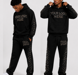 Ensemble survêtement personnalisé pour homme : sweat à capuche perlé et pantalon de jogging – Fabricant de streetwear - Product Image 3