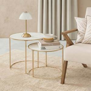 Premium Iron <b>Nesting</b> <b>Tables</b> With <b>Marble</b> Top Durable Metal Frame Contemporary Home Decor Furniture Set - Product Image 1
