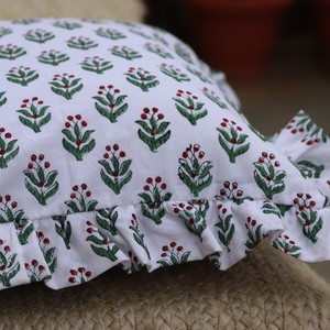Square Ruffle Cushion Cover <b>White</b> Green Plant Print Vintage Style Cotton Home Decorative Pillow Case - Product Image 5